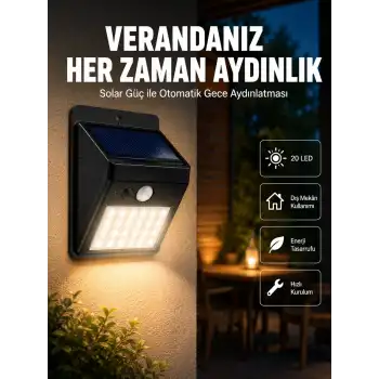 Bahçe ve Dış Mekanlar İçin Güneş Enerjili 20 LED Hareket Sensörlü Lamba Yeni Nesil