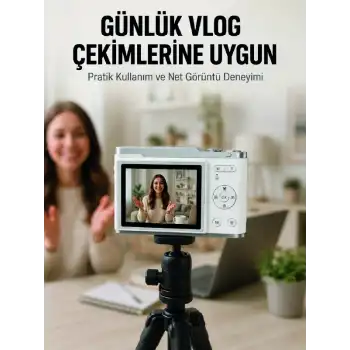 Beyaz 4K Dijital Kamera 2.4 İnç HD Ekran ve LED Flaşlı
