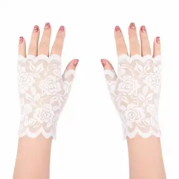 Beyaz Dantel Parmaksız Kısa Eldiven