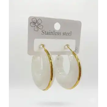 Beyaz Marble Gold Halka Küpe