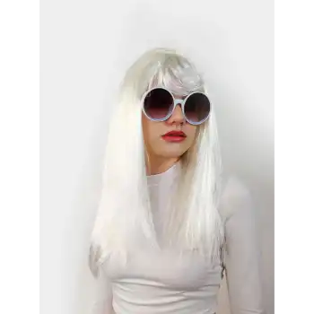 Beyaz Renk Uzun Düz Parti Peruğu