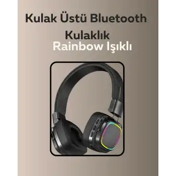 Bluetooth 5.3 Rainbow Işıklı Kulak Üstü Kablosuz Kulaklık