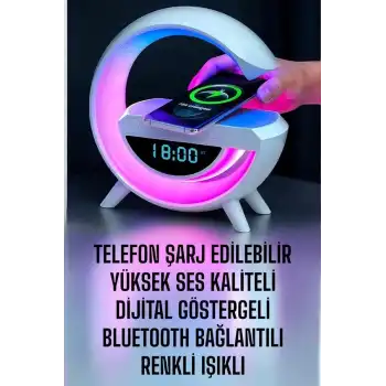Bluetooth Hoparlör Dijital Göstergeli Wireless Şarj RGB Işıklı