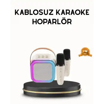 Bluetooth Karaoke Hoparlör Renkli LED Işıklı ve Type-C Şarjlı