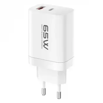 C99Q 65w Pd Destekli Type-c Ve Usb Çift Çıkışlı Hızlı Şarj Adaptörü - Beyaz