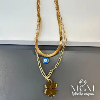 Çelik İkili Yonca Kolye