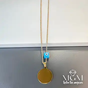 Çelik Plaka Kolye Nazar Boncuklu