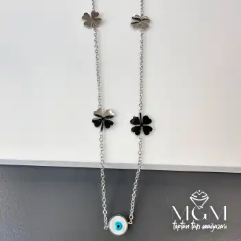 Çelik Yonca Nazar Boncoklu  Kolye