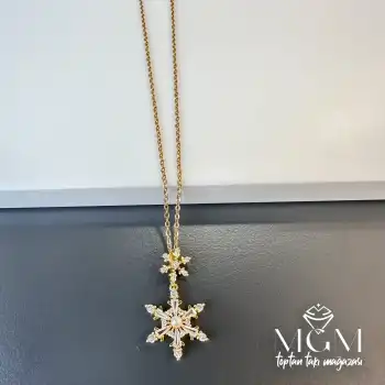 Çelik Zirkon Taşlı Kar Tanesi Kolye