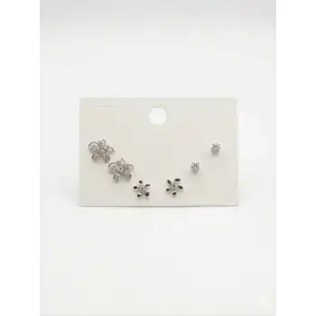 Çiçek Detaylı Altılı Küpe