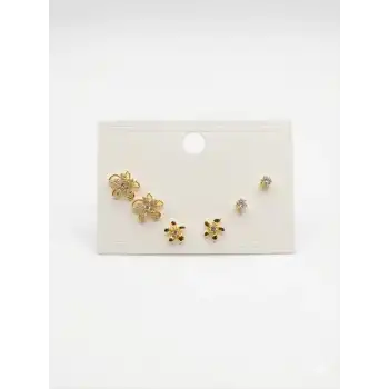 Çiçek Detaylı Altılı Küpe