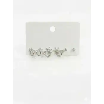 Çiçek Detaylı Altılı Küpe