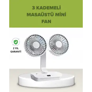 Çift Kafalı Masaüstü ve Duvar Tipi Sessiz USB Şarjlı Fan
