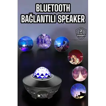 Çocuklara Özel Şarjlı Bluetooth Hoparlör Parti Led Lambası Yıldızlı Projeksiyon