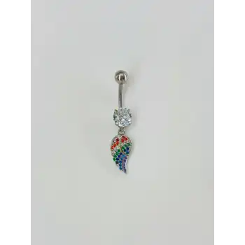 Çok Renkli Melek Kanadı Sallantılı Göbek Piercing