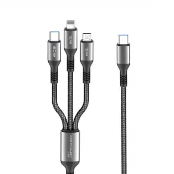 Dc62 3in1 Type-c To 60w Type-c / 12w Lightning / 15w Micro 1.2m Hızlı Şarj Kablo - Siyah