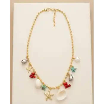 Deniz Kabuklu & Yıldız Figürlü Gold Charm Kolye