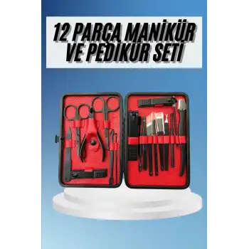 Deri Çantalı Siyah Paslanmaz Çelik 17 Parça Manikür Pedikür Seti