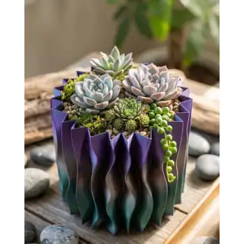 Estetik Dalga Formlu Mor 3D Baskı Dekoratif Vazo Modern Ev Aksesuarı