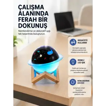 Gece lambası özellikli taşınabilir nemlendirici ve aromaterapi cihazı USB girişli