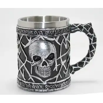 Gotik Kurukafa 3d Kabartmalı Paslanmaz Çelik Kupa Bardak Alk4380