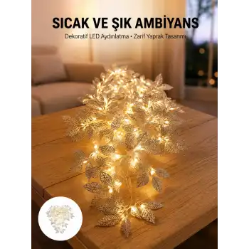 Gümüş Yaprak Tasarımlı LED Işık Pilli Ev ve Vitrin Dekoru
