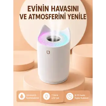 Hava Nemlendirici Buhar Makinesi Aromaterapi LED Işıklı Oda Nemlendirici