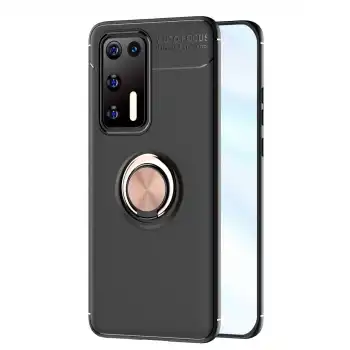 Huawei P40 Kılıf Range Yüzüklü Silikon - Siyah-gold