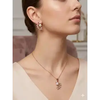 İnci Detaylı Yaprak Tasarımlı Set