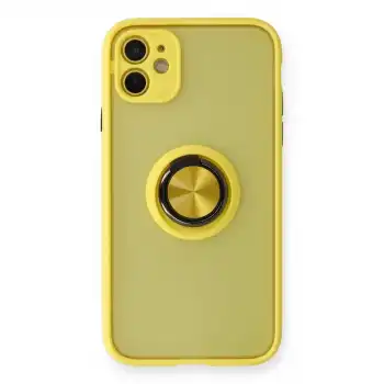 İphone 11 Kılıf Montreal Yüzüklü Silikon Kapak - Sarı