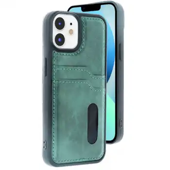 İphone 11 Kılıf Sara Kartvizitli Deri Kılıf - Koyu Yeşil