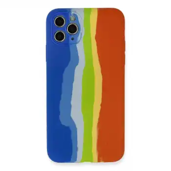 İphone 11 Pro Kılıf Ebruli Lansman Silikon - Mavi-turuncu