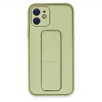 İphone 12 Kılıf Coco Deri Standlı Kapak - Su Yeşili