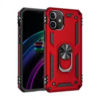 İphone 12 Mini Kılıf Sofya Yüzüklü Silikon Kapak - Kırmızı