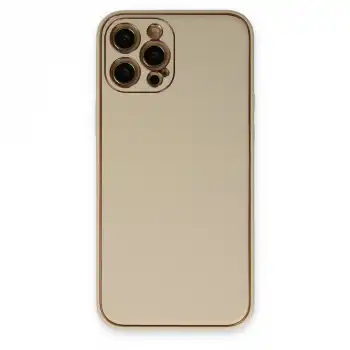 İphone 12 Pro Kılıf Coco Deri Silikon Kapak - Gold