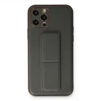 İphone 12 Pro Kılıf Coco Deri Standlı Kapak - Füme