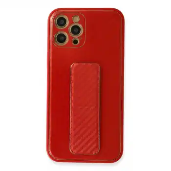 İphone 12 Pro Kılıf Coco Karbon Standlı Kapak - Kırmızı
