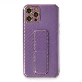 İphone 12 Pro Kılıf Coco Karbon Standlı Kapak - Mor