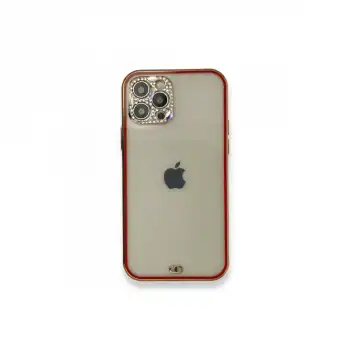 İphone 12 Pro Kılıf Liva Taşlı Silikon - Kırmızı