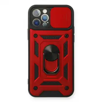 İphone 12 Pro Kılıf Pars Lens Yüzüklü Silikon - Kırmızı