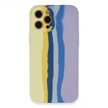 İphone 12 Pro Max Kılıf Ebruli Lansman Silikon - Sarı-lila