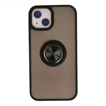 İphone 13 Kılıf Montreal Yüzüklü Silikon Kapak - Siyah