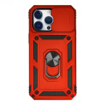 İphone 14 Pro Kılıf Pars Lens Yüzüklü Silikon - Kırmızı