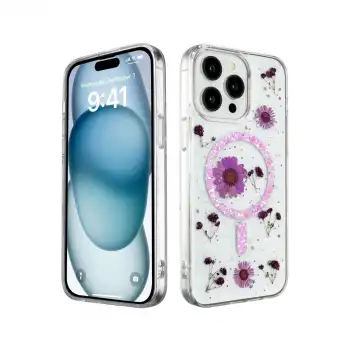 İphone 14 Pro Max Kılıf Daisy Simli Magsafe Kapak - Mor