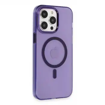 İphone 14 Pro Max Kılıf Tron Şeffaf Magsafe Kapak - Derin Mor