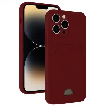 İphone 15 Pro Max Kılıf Kelvin Kartvizitli Silikon - Bordo