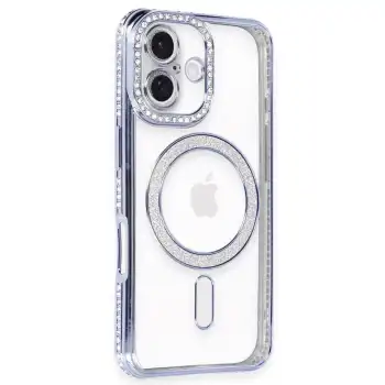 İphone 16 Kılıf Joke Simli Magneticsafe Kılıf - Mavi