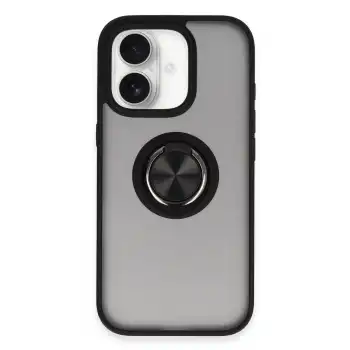 İphone 16 Kılıf Montreal Yüzüklü Silikon Kapak - Siyah