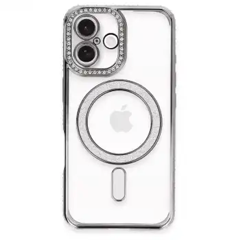 İphone 16 Plus Kılıf Joke Simli Magneticsafe Kılıf - Gri