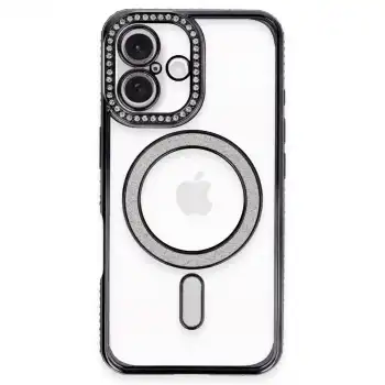 İphone 16 Plus Kılıf Joke Simli Magneticsafe Kılıf - Siyah